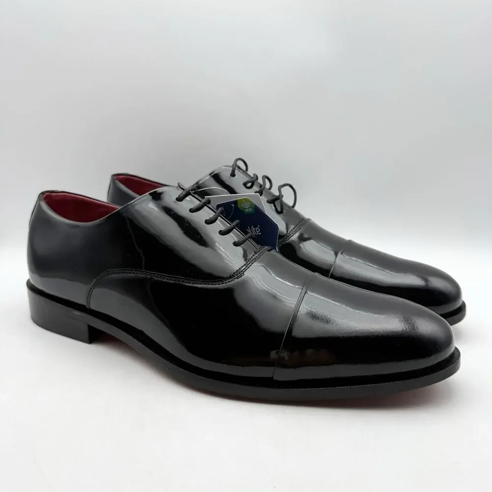 Carlos Santana Mens Tuxedo Cap-Toe Oxford Shoes US 11.5 Black Patent Leather NIB